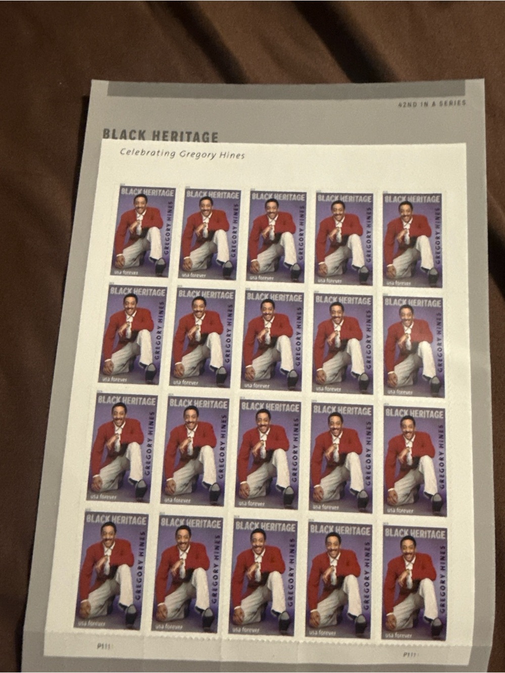 Black Heritage Gregory Hines Commemorative Stamp Sheet - Purple & Red